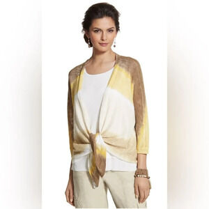 Chico’s tie dye stripe gentle yellow Shaline cardigan. NWT. Size 3 (XL/16).